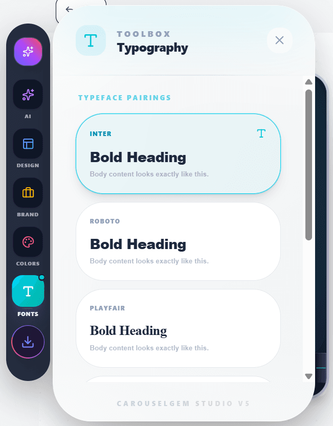 Advanced typography and font pairing selector in CarouselGem for mobile-optimized LinkedIn content